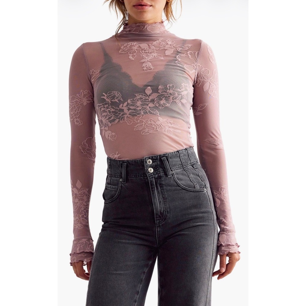Intimately by FP you decide long sleeve Lace Sheer Mesh Ruffle Cuffs NWOT